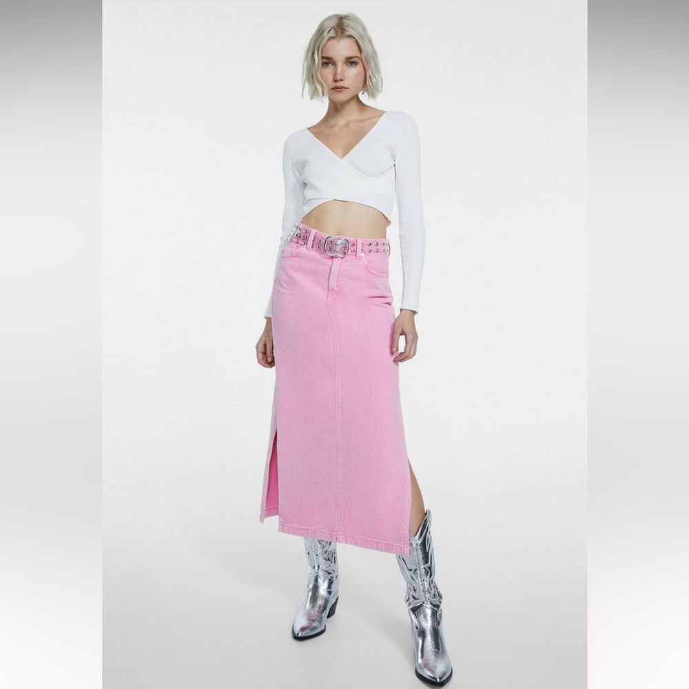 Denim midi skirt